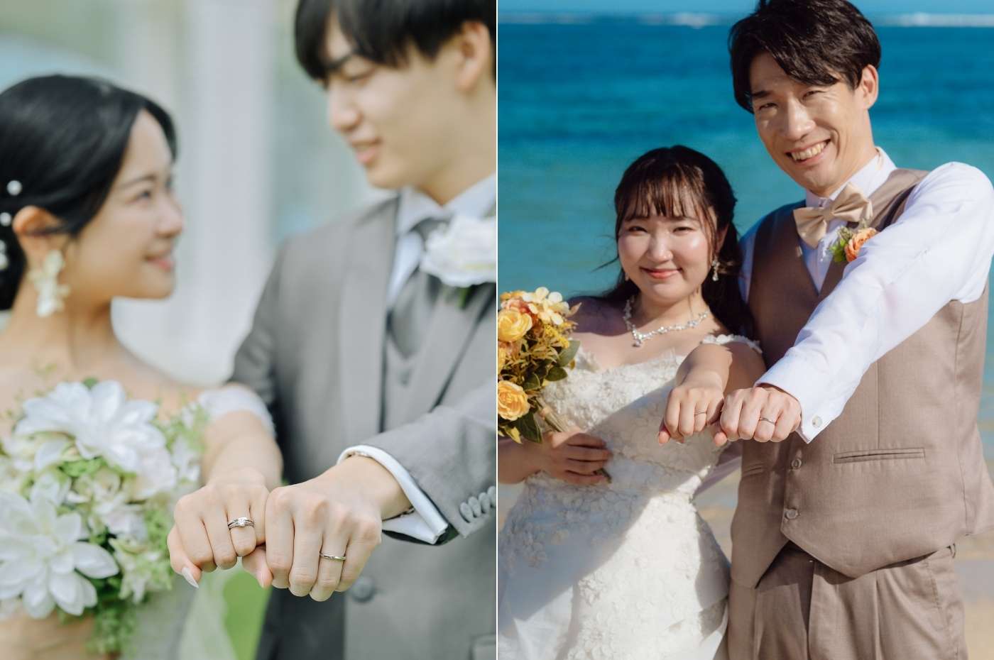 バリ島フォトウェディング 指輪を前に出すグーポーズ